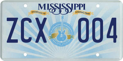 MS license plate ZCX004
