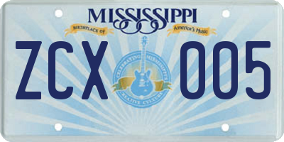 MS license plate ZCX005