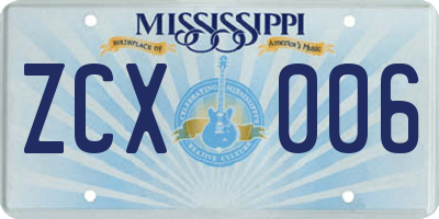 MS license plate ZCX006