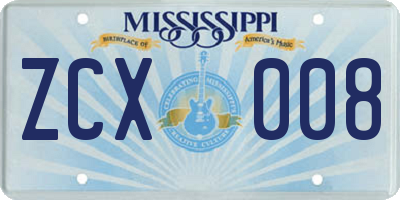 MS license plate ZCX008