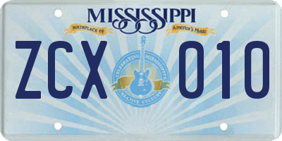 MS license plate ZCX010