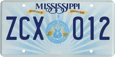 MS license plate ZCX012