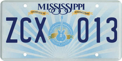 MS license plate ZCX013