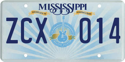 MS license plate ZCX014
