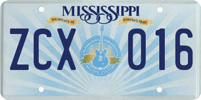 MS license plate ZCX016