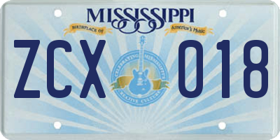 MS license plate ZCX018