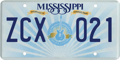MS license plate ZCX021