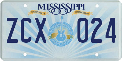 MS license plate ZCX024