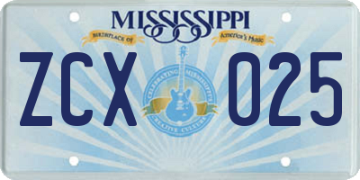 MS license plate ZCX025