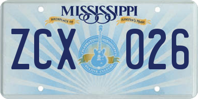MS license plate ZCX026