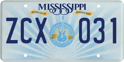 MS license plate ZCX031