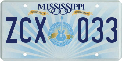 MS license plate ZCX033