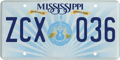 MS license plate ZCX036
