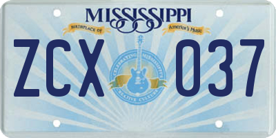 MS license plate ZCX037