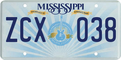 MS license plate ZCX038