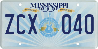 MS license plate ZCX040