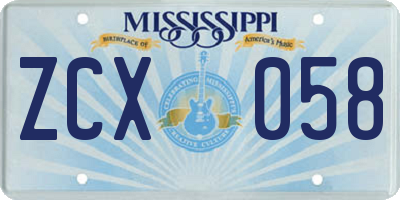 MS license plate ZCX058