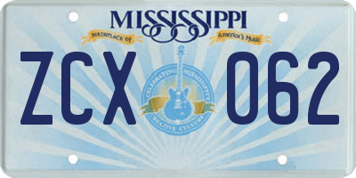MS license plate ZCX062