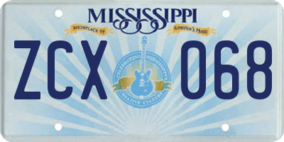 MS license plate ZCX068