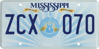 MS license plate ZCX070