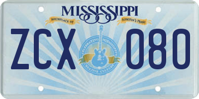 MS license plate ZCX080