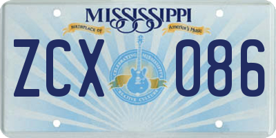 MS license plate ZCX086