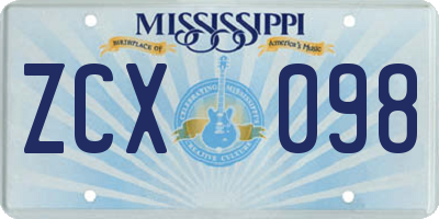 MS license plate ZCX098