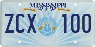 MS license plate ZCX100
