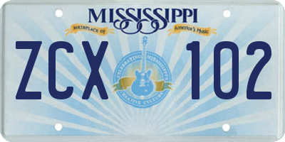 MS license plate ZCX102