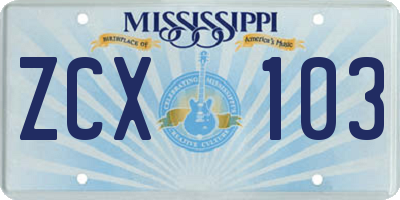 MS license plate ZCX103