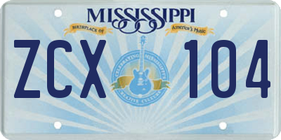 MS license plate ZCX104