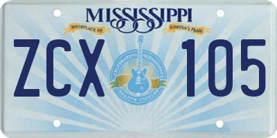 MS license plate ZCX105