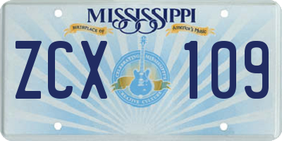 MS license plate ZCX109