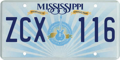 MS license plate ZCX116