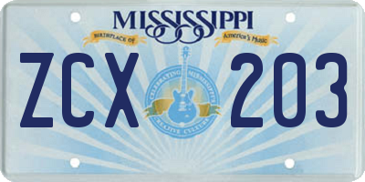 MS license plate ZCX203