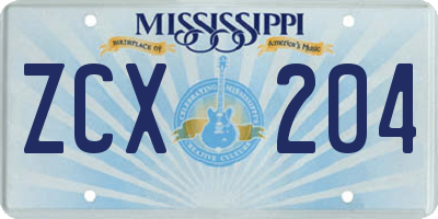 MS license plate ZCX204
