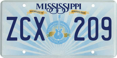 MS license plate ZCX209