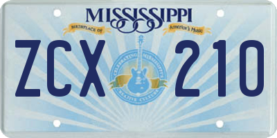MS license plate ZCX210