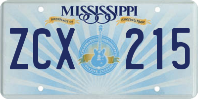 MS license plate ZCX215