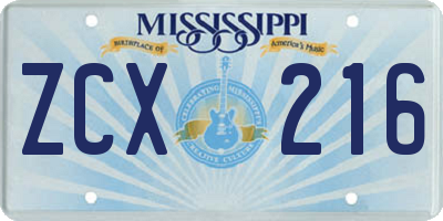 MS license plate ZCX216