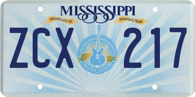 MS license plate ZCX217