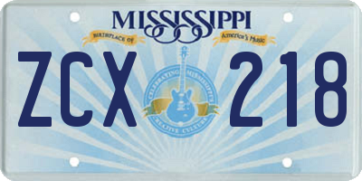 MS license plate ZCX218