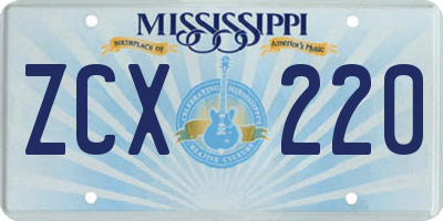 MS license plate ZCX220