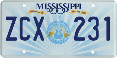 MS license plate ZCX231