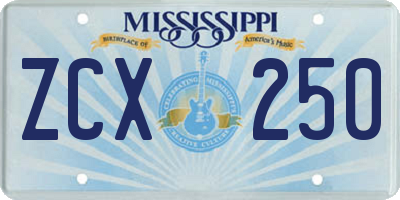 MS license plate ZCX250