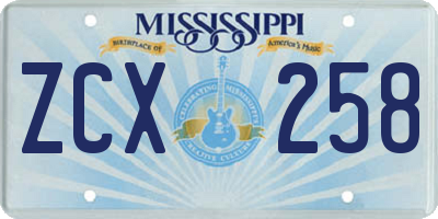MS license plate ZCX258