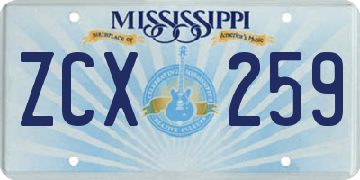 MS license plate ZCX259