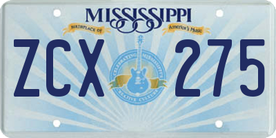 MS license plate ZCX275