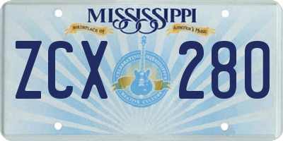 MS license plate ZCX280
