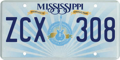 MS license plate ZCX308